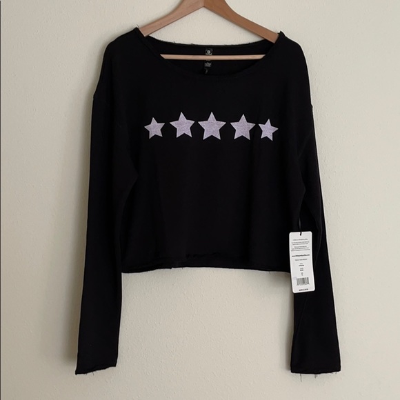 90 Degree By Reflex Tops - 90° by Reflex Black Silver Star Sweatshirt Top NEW